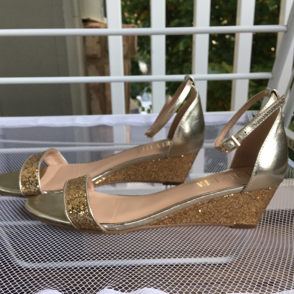 SALE! BHLDN gold sparkle wedges